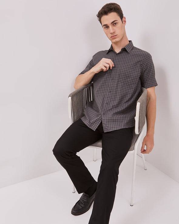 Short Sleeve Shirt With Gray Motif For Men