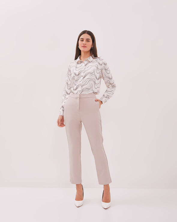 Women's Cream Slim Fit Trousers