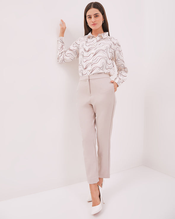 Women's Cream Slim Fit Trousers