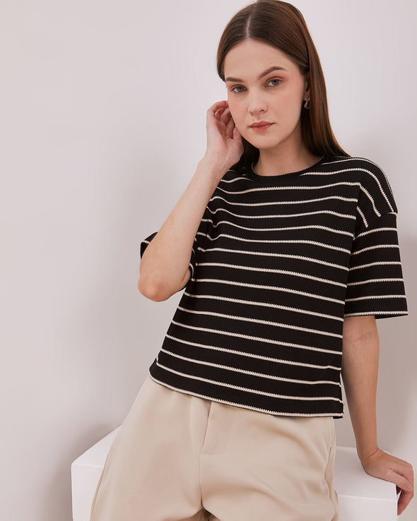 Women's Black Striped T-shirt