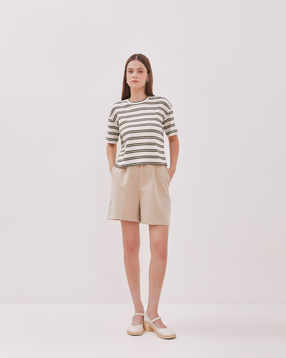 Women's Striped Sage Green Short Sleeve T-shirt