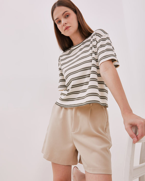 Women's Striped Sage Green Short Sleeve T-shirt