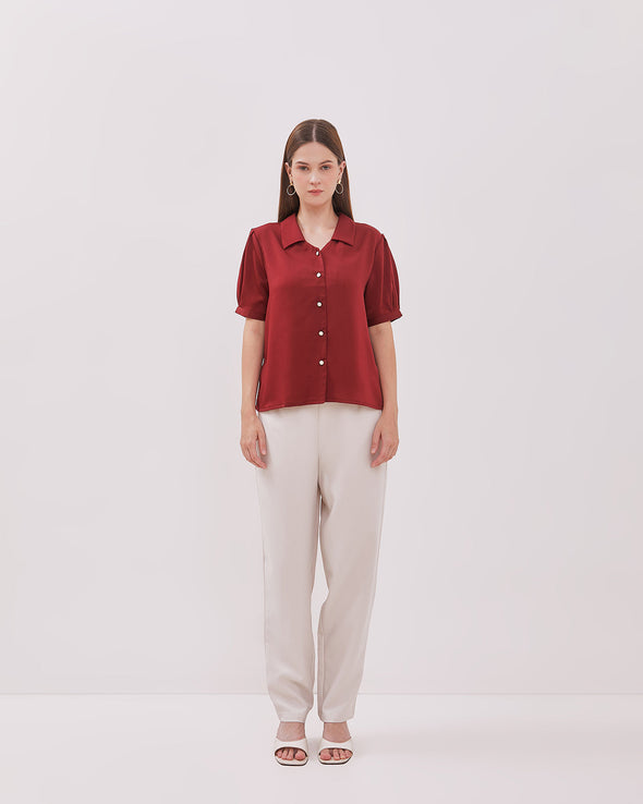Women's Maroon Short Sleeve Blouse
