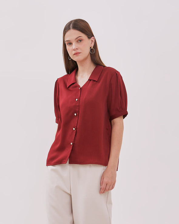 Women's Maroon Short Sleeve Blouse