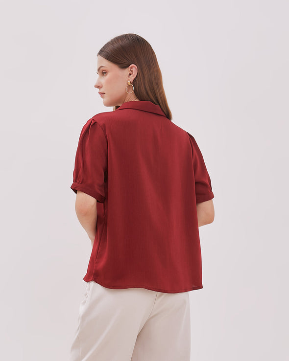 Women's Maroon Short Sleeve Blouse