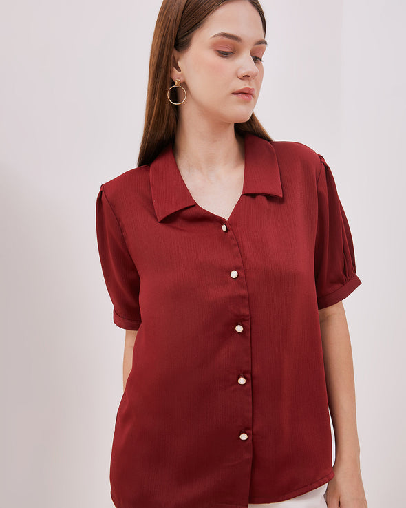 Women's Maroon Short Sleeve Blouse