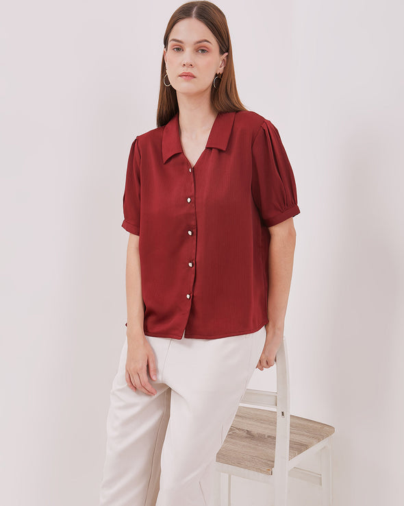 Women's Maroon Short Sleeve Blouse