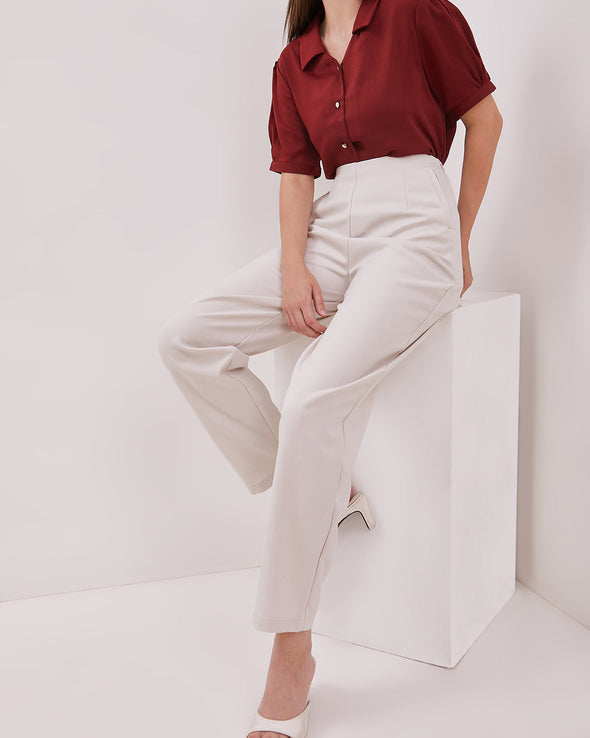 Women's Cream High Waist Trousers