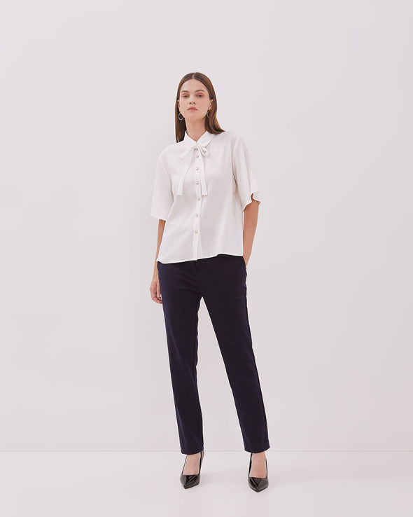 Women's Off-White Bowtie Short Sleeve Shirt