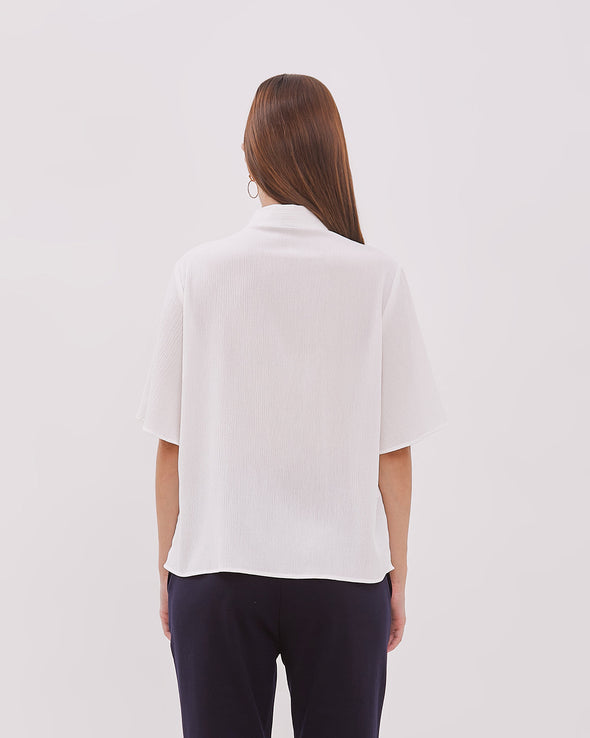 Women's Off-White Bowtie Short Sleeve Shirt