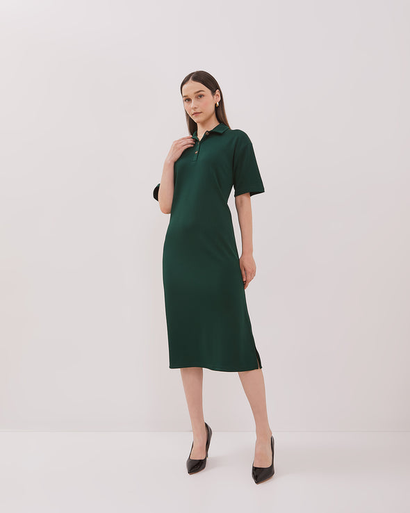 Women's Green Knit Polo Dress
