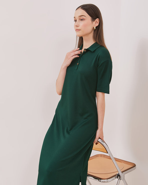 Women's Green Knit Polo Dress