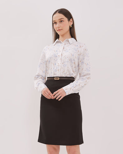 Women's White Long Sleeve Shirt with Pattern