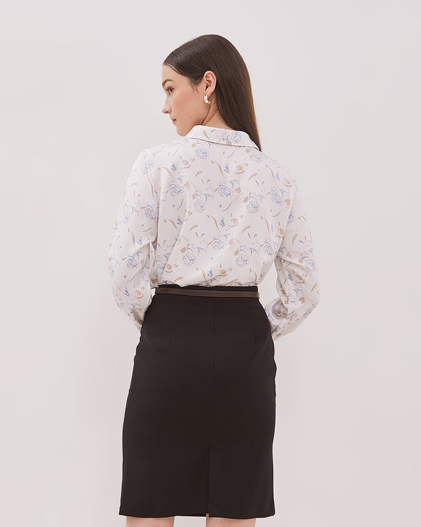 Women's White Long Sleeve Shirt with Pattern