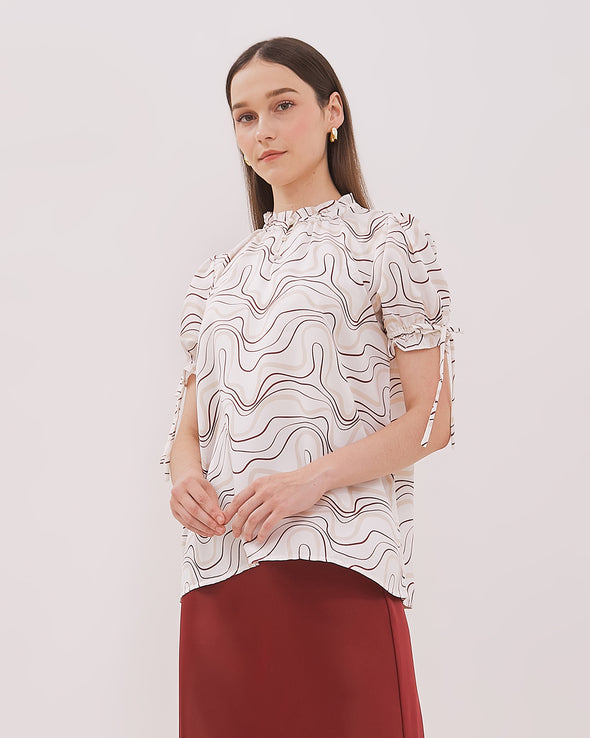 White Short Sleeve Blouse with Women's Pattern