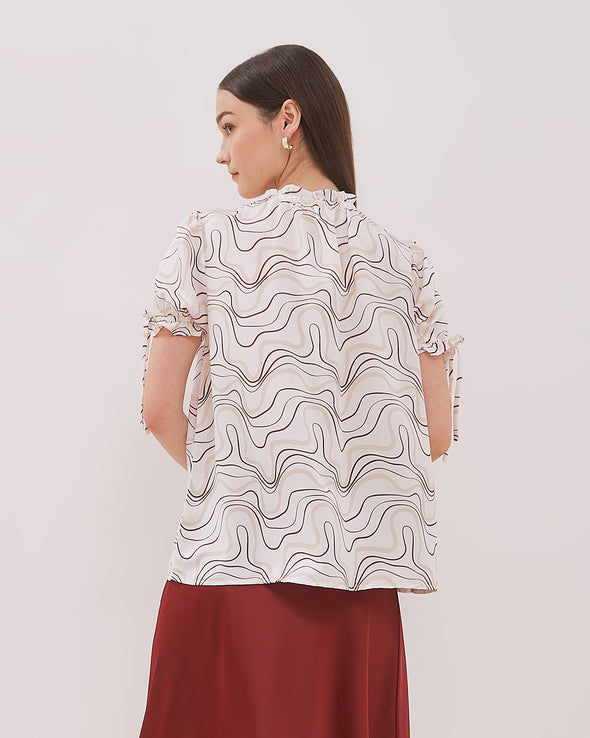 White Short Sleeve Blouse with Women's Pattern