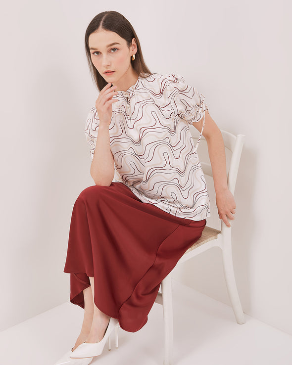 White Short Sleeve Blouse with Women's Pattern