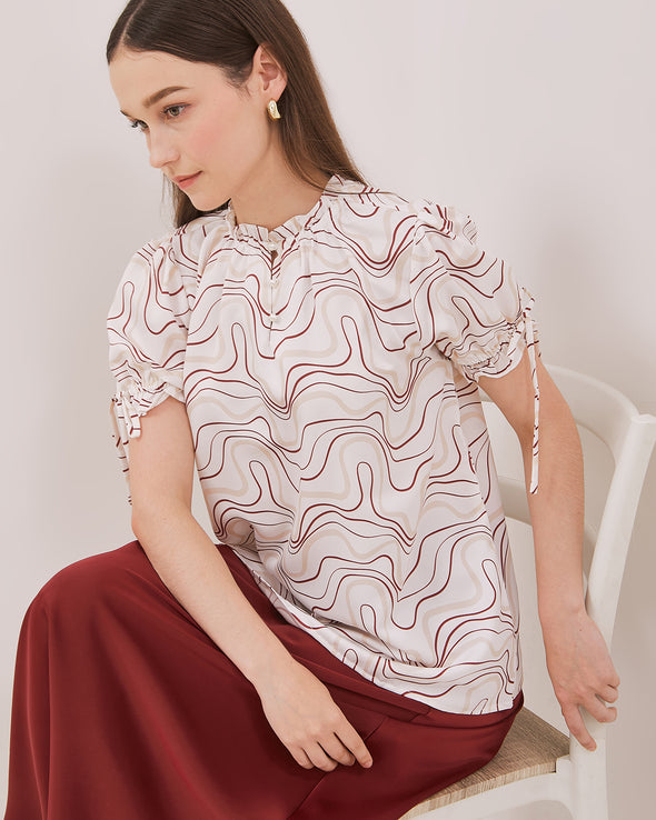 White Short Sleeve Blouse with Women's Pattern