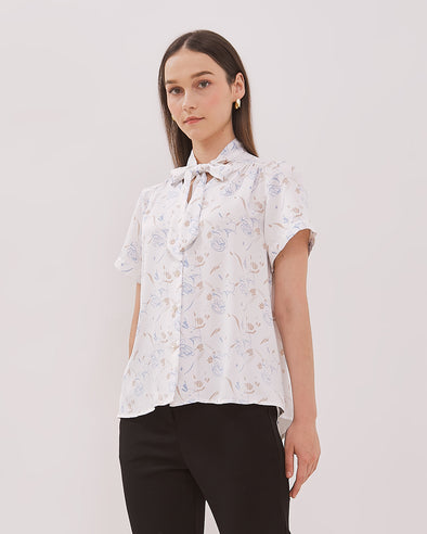 Women's White V-Neck Short Sleeve Shirt