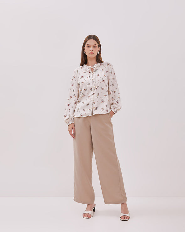 Women's Off-White Floral Motif Long Sleeve Blouse