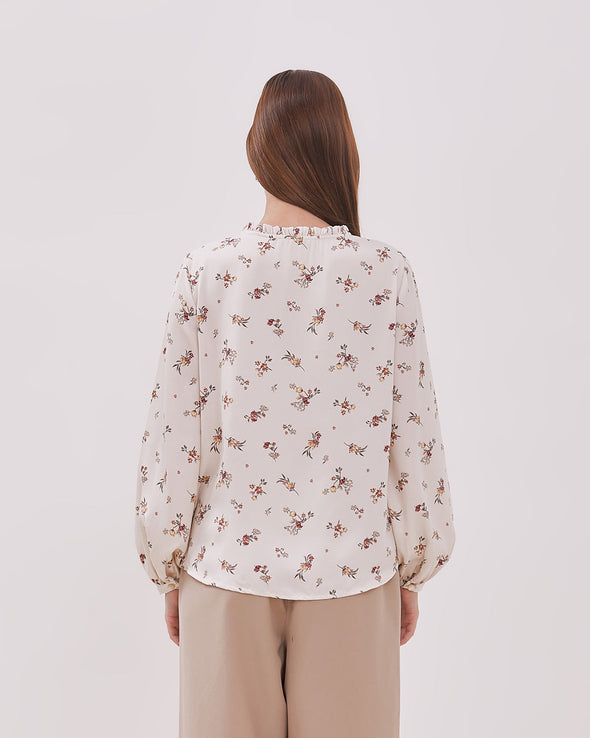 Women's Off-White Floral Motif Long Sleeve Blouse