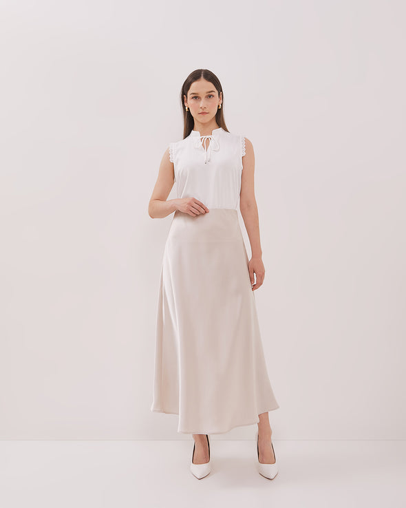 Women's Cream Satin Midi Skirt