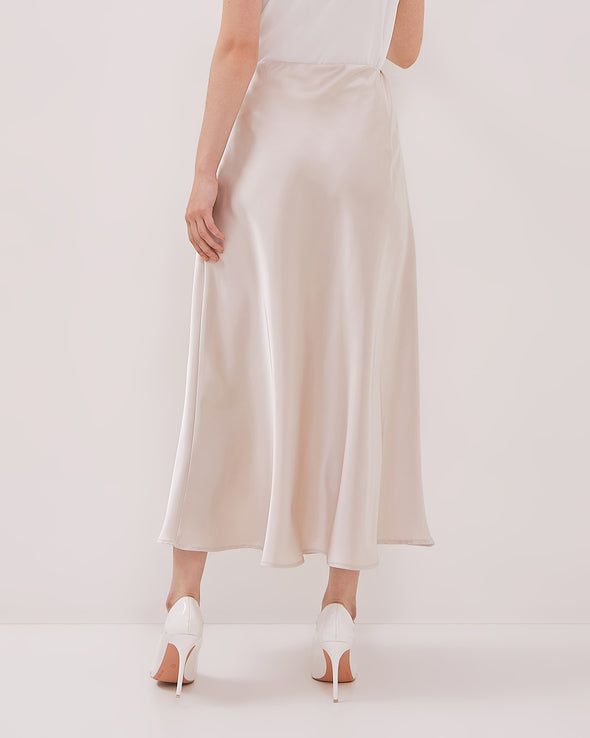 Women's Cream Satin Midi Skirt
