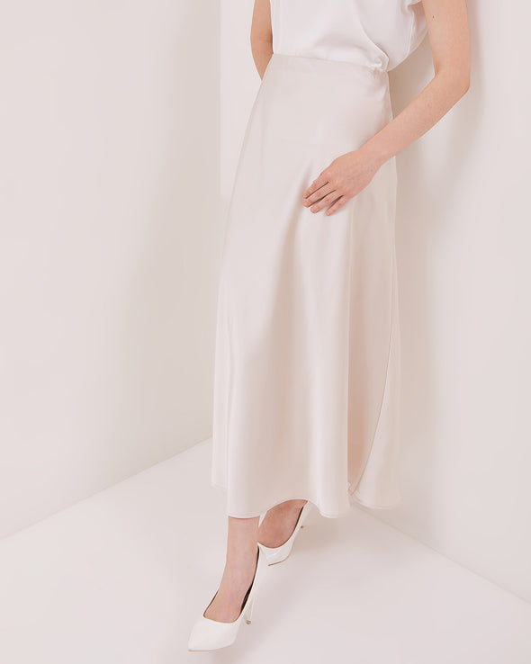 Women's Cream Satin Midi Skirt