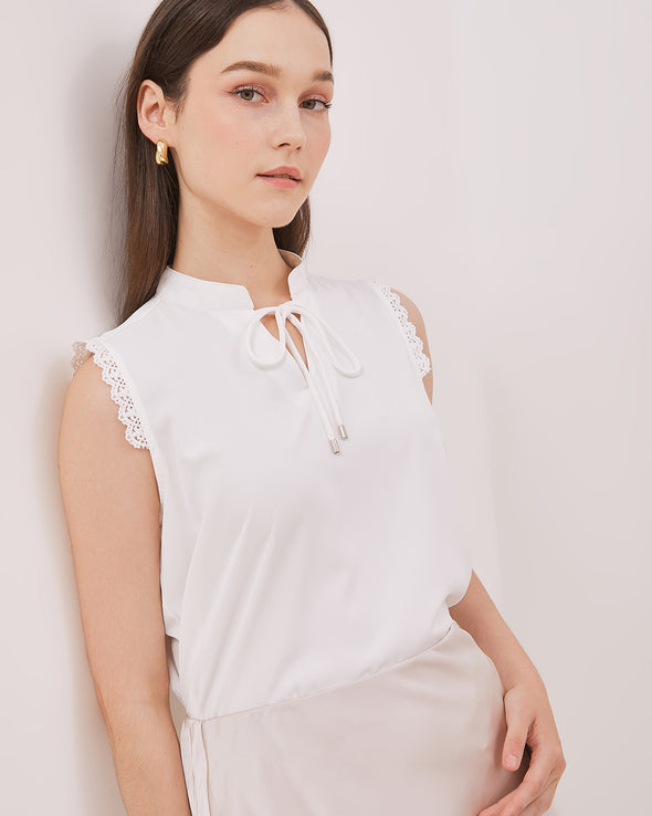 Women's White Lace Sleeveless Blouse
