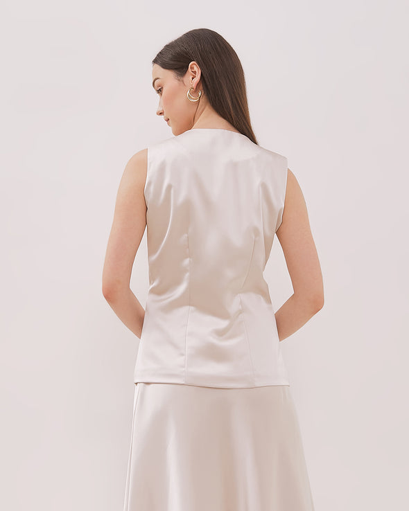 Women's Cream Sleeveless Vest