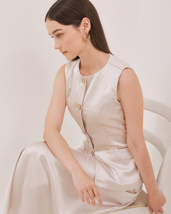 Women's Cream Sleeveless Vest