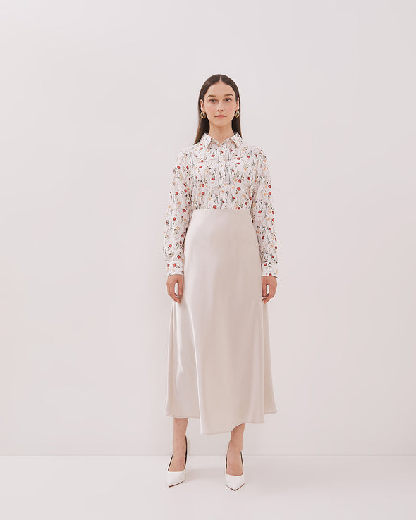 Women's White Floral Long Shirt