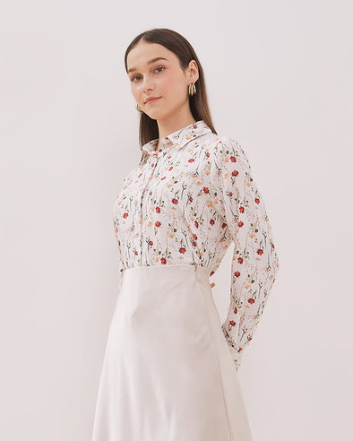 Women's White Floral Long Shirt