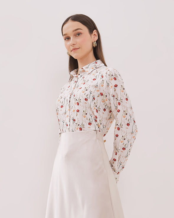 Women's White Floral Long Shirt
