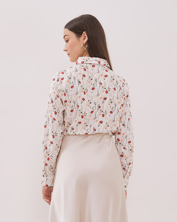Women's White Floral Long Shirt