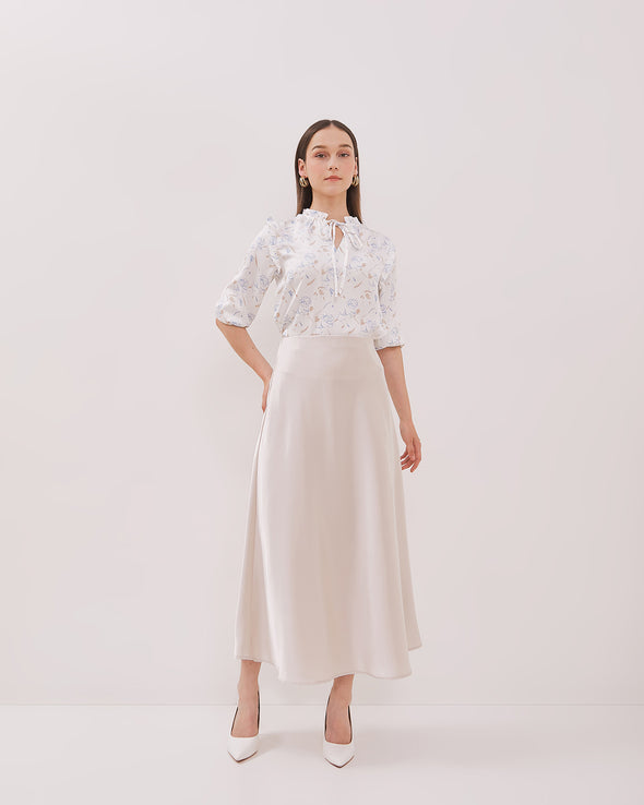 Women's White Long Blouse with Ruffle Collar