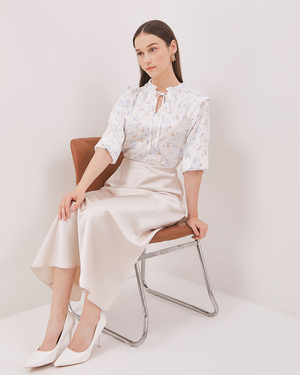 Women's White Long Blouse with Ruffle Collar