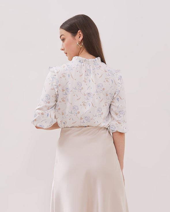 Women's White Long Blouse with Ruffle Collar