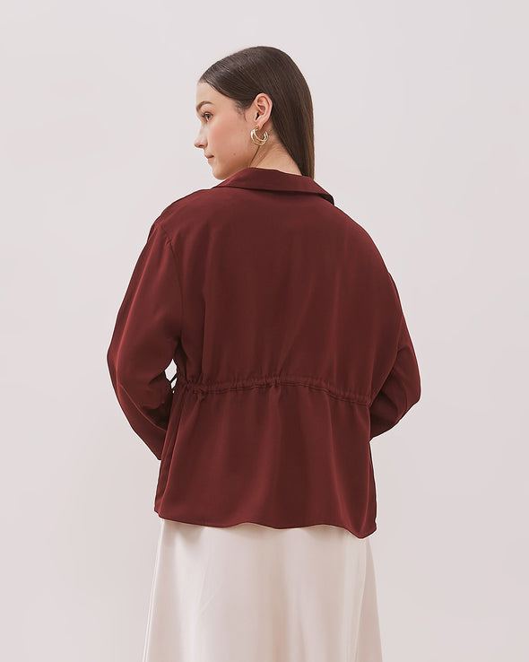 Women's Maroon Drawstring Long Sleeve Shirt