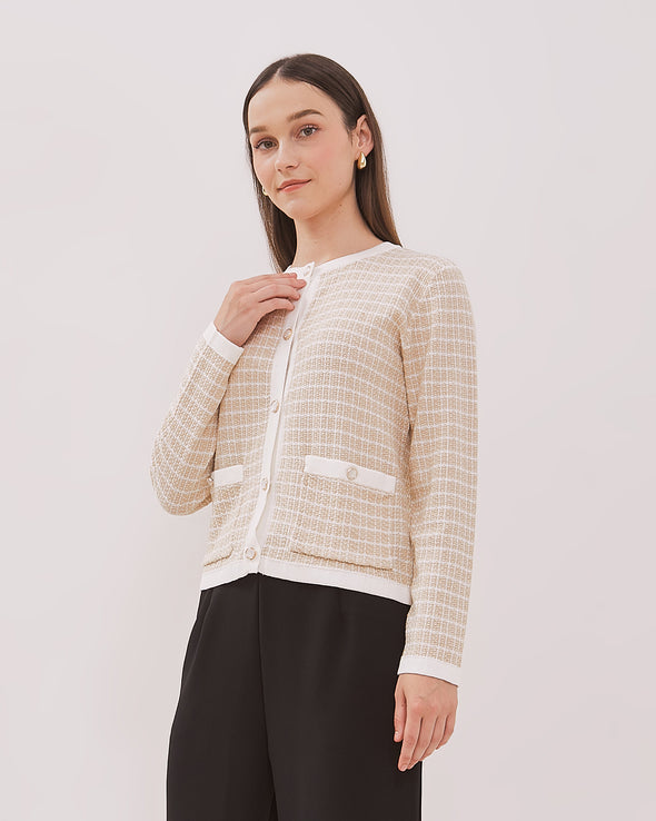 Women's Cream Pattern Long Sleeve Cardigan