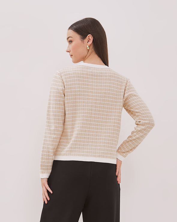 Women's Cream Pattern Long Sleeve Cardigan