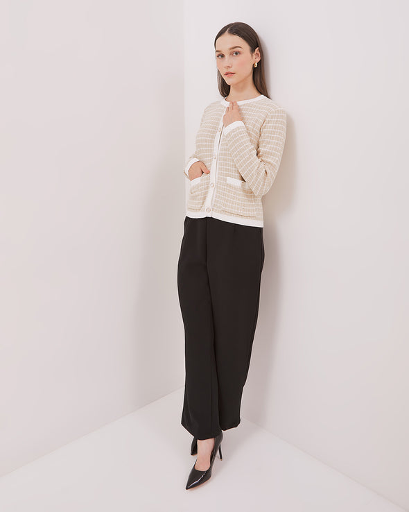 Women's Cream Pattern Long Sleeve Cardigan