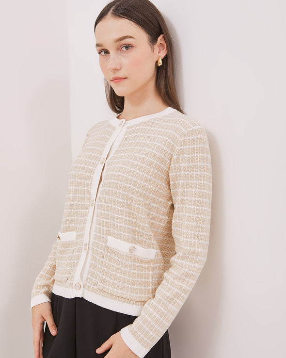 Women's Cream Pattern Long Sleeve Cardigan