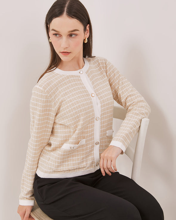 Women's Cream Pattern Long Sleeve Cardigan