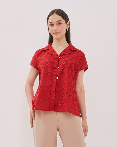 Women's Red Short Sleeve Qipao Shirt