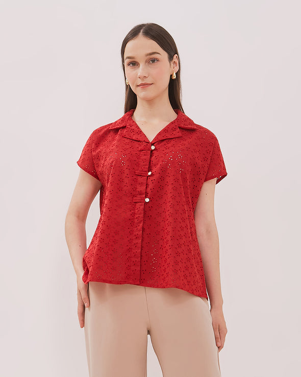 Women's Red Short Sleeve Qipao Shirt