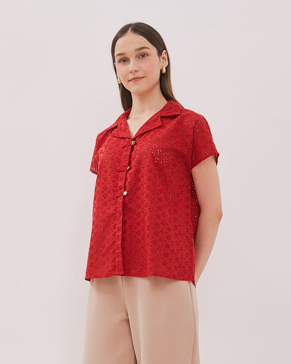 Women's Red Short Sleeve Qipao Shirt
