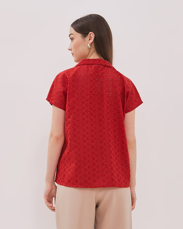 Women's Red Short Sleeve Qipao Shirt