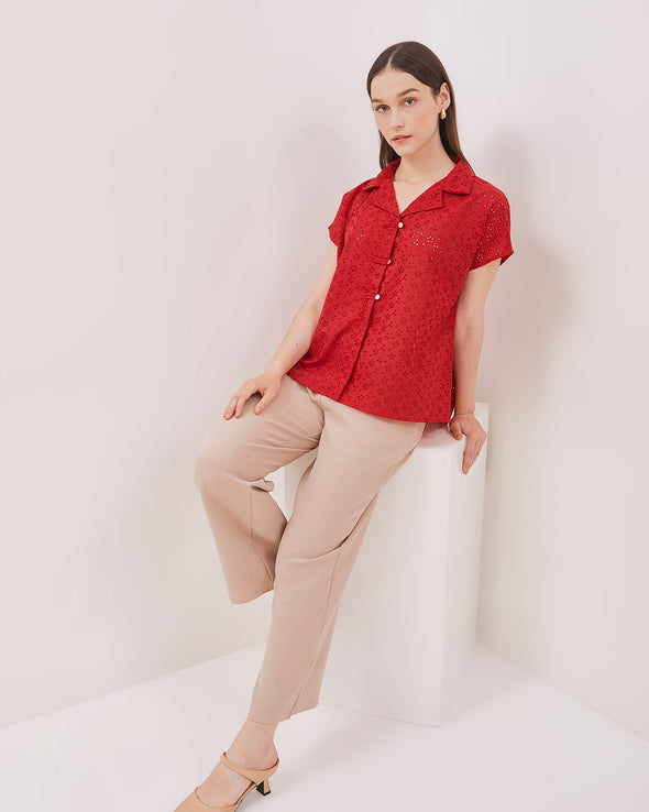 Women's Red Short Sleeve Qipao Shirt