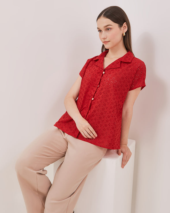 Women's Red Short Sleeve Qipao Shirt